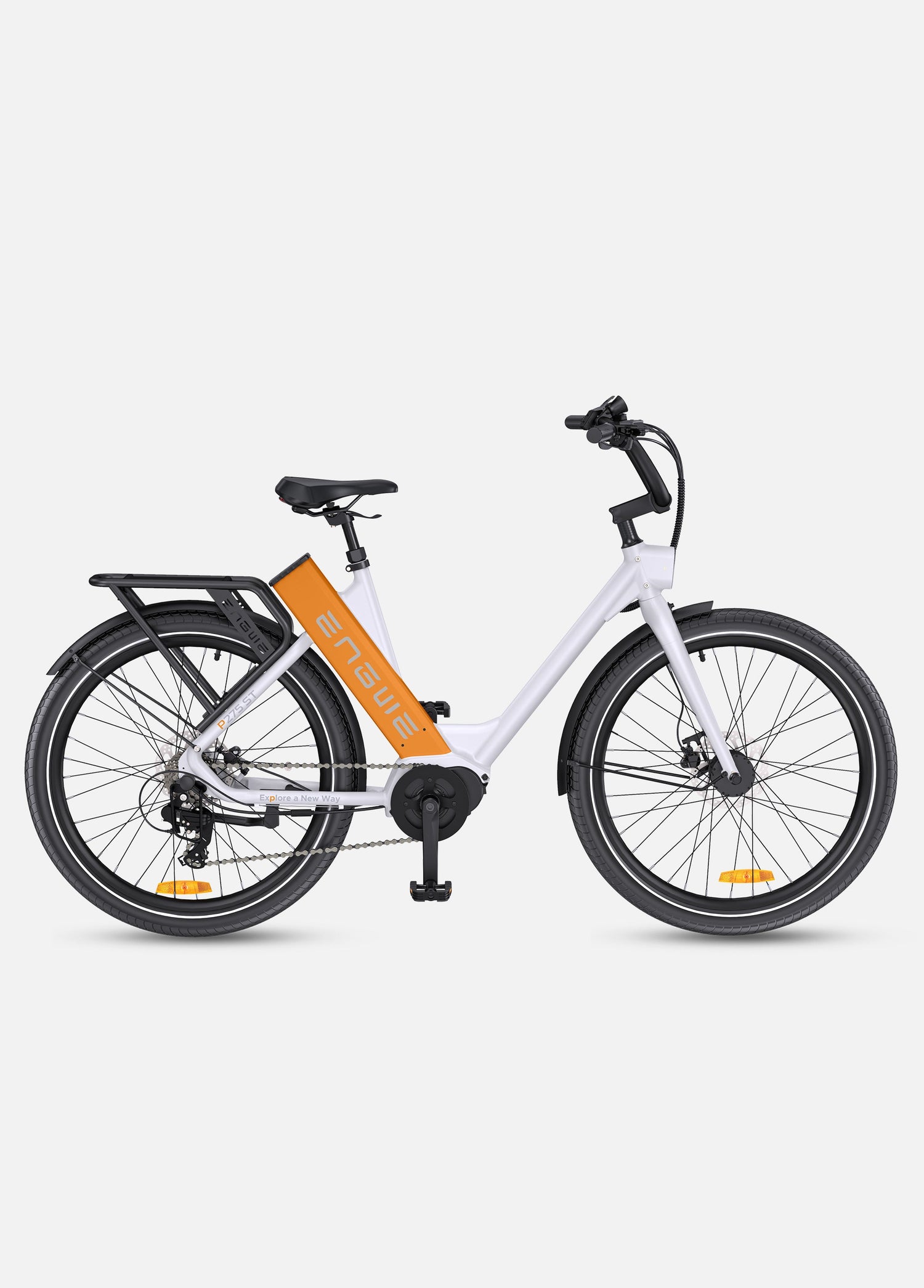a white-orange engwe p275 st electric commuter bicycle