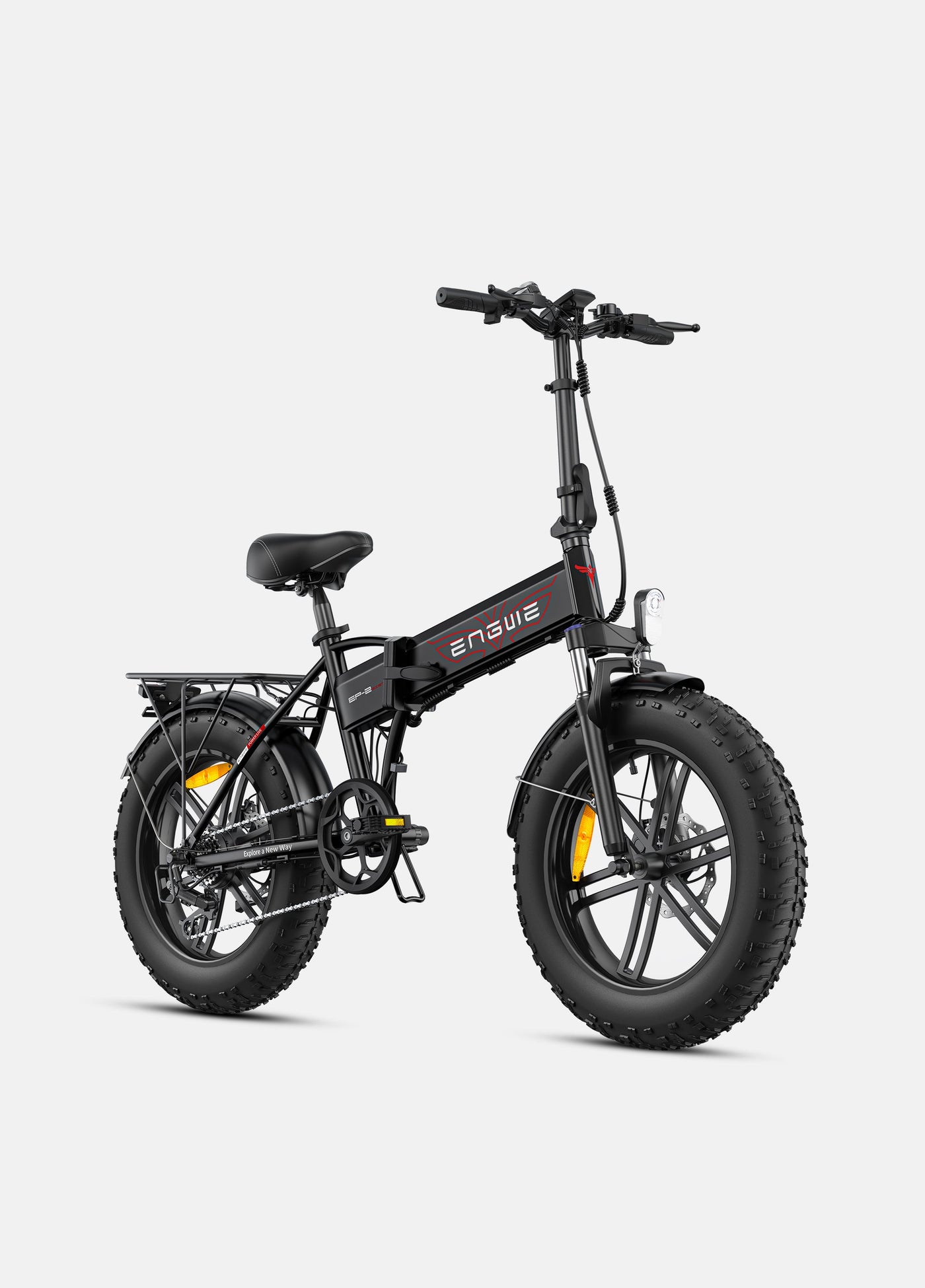 a black engwe ep-2 boost folding fat tire electric bike