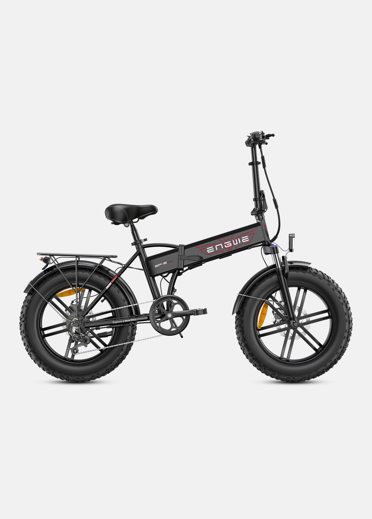 a black engwe ep-2 boost folding fat tire electric bike