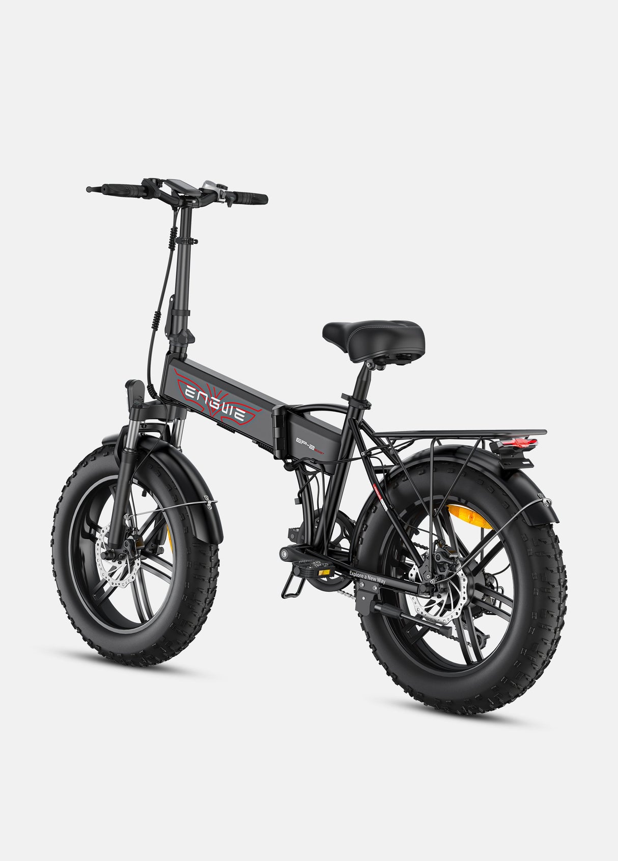 a black engwe ep-2 boost folding ebike with fat tires