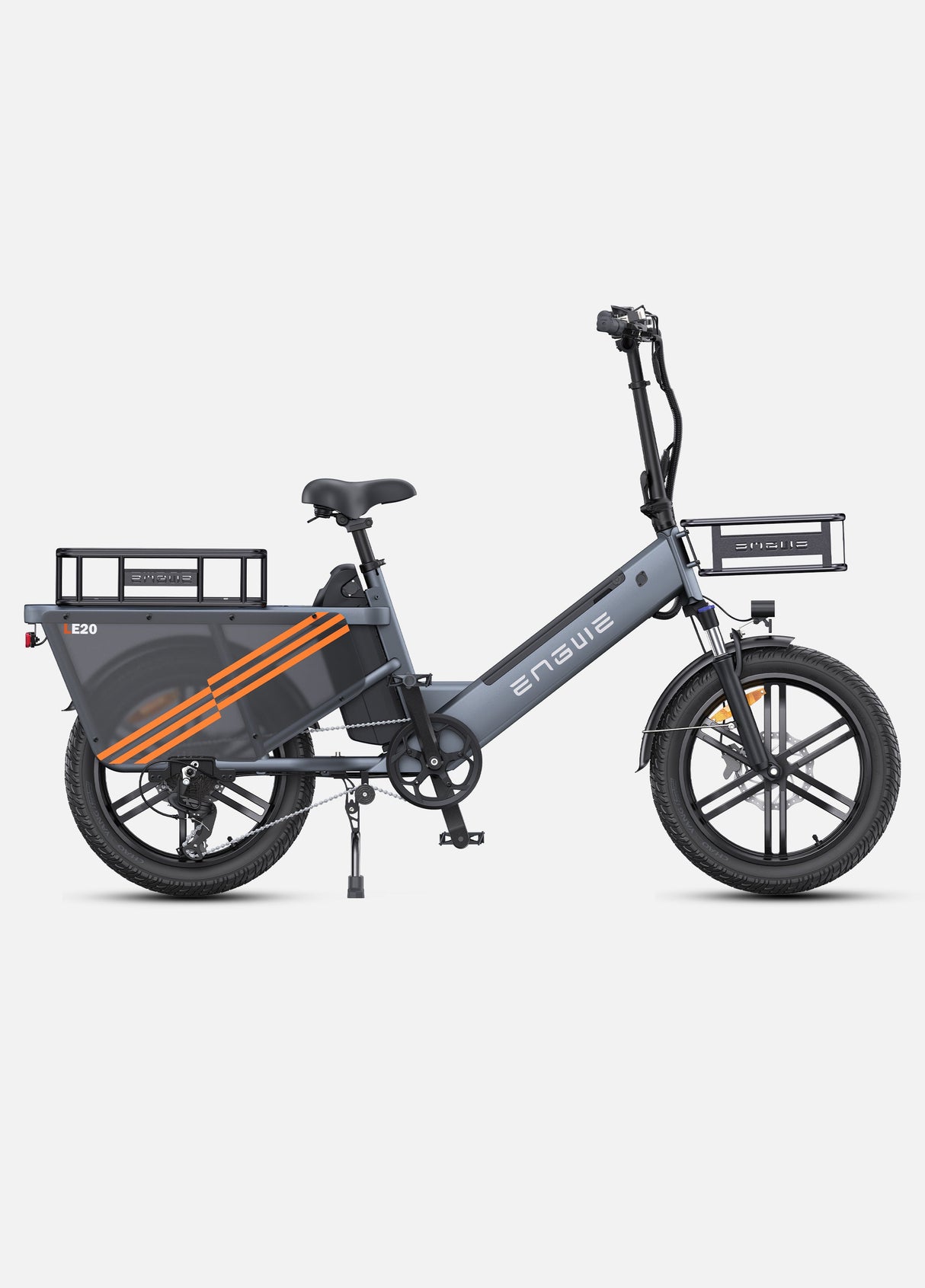 engwe le20 electric delivery bike with front and rear baskets