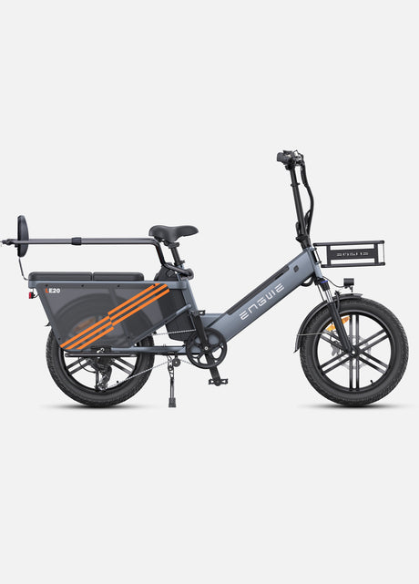 an engwe le20 e-bike with a front basket and a rear guardrail and backrest